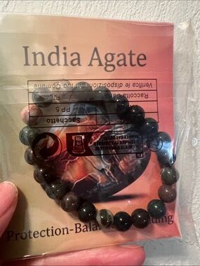 #2341* Unisex’s India Agate Beaded Bracelet - Mixed Green and Brown Stones